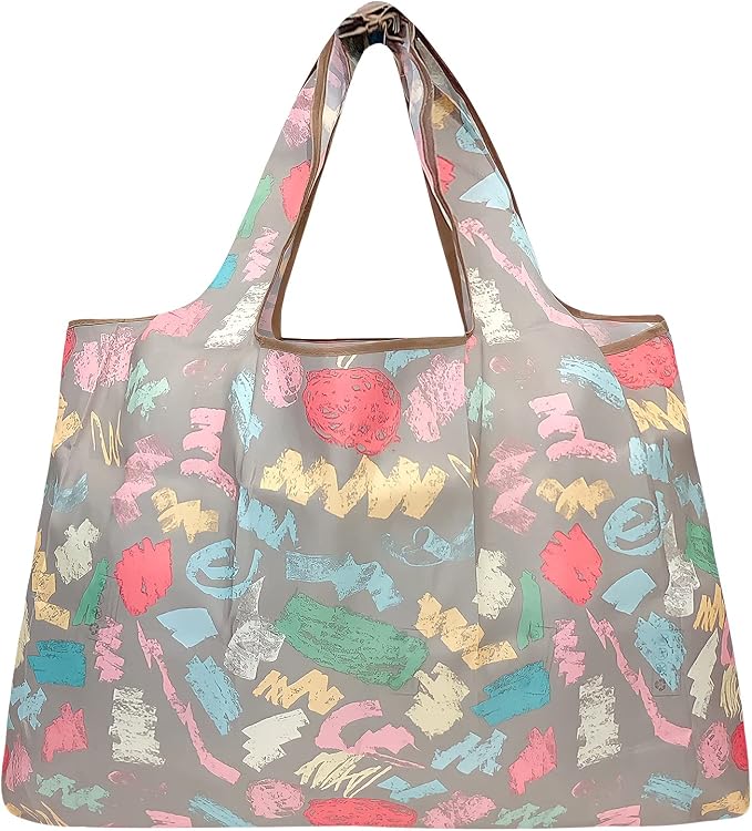 allydrew Large Foldable Tote Nylon Reusable Grocery Bags, Colorful Doodles - Image 3