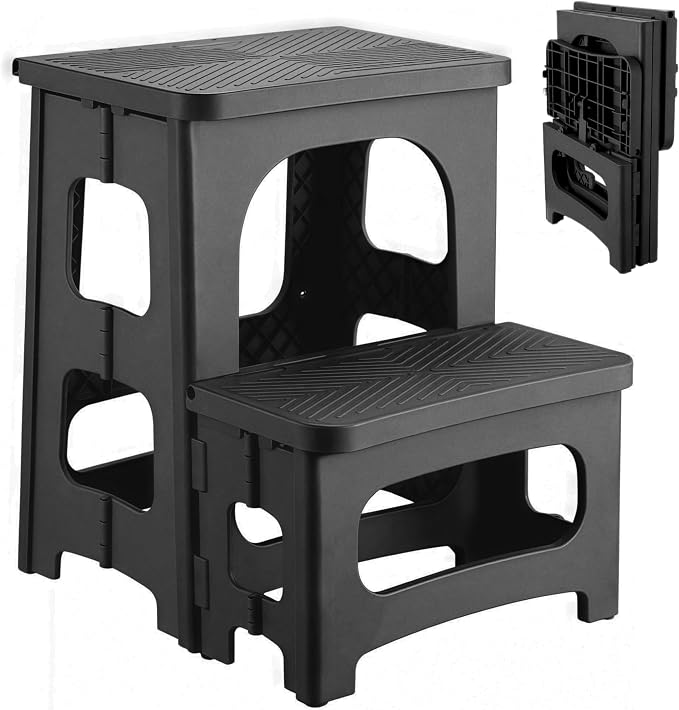 2 Step Stool Foldable, Non-Slip Steps, Folding Step Stool for Adults & Kids, Plastic Stool Pool Ladder, Collapsible Stools 2 Step Ladder for Kitchen Toilet Bedroom Office RV, Holds 330 lbs by Unknown