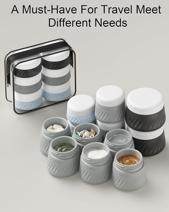 Quatish 6 Pack Travel Size Containers for Toiletries, 1oz, Grey | Leakproof, TSA Approved Silicone Jars, Easy to Clean, Portable Travel Essentials for Lotion Cosmetics Medicines and Jewelry - Image 6