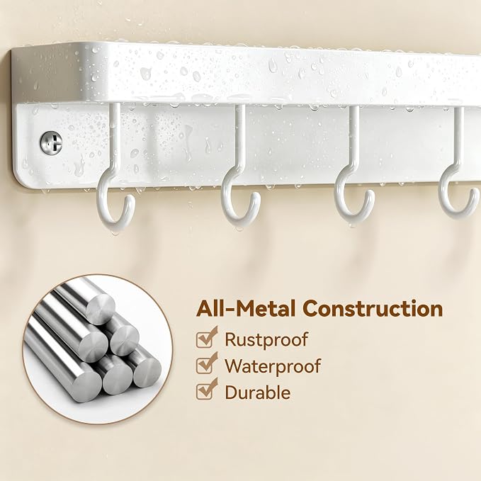 niffgaff White Key Holder Wall Mount, Stainless Steel Self Adhesive Hooks Rack with Shelf, No Drill Key Hanger for Door and Wall - Image 6