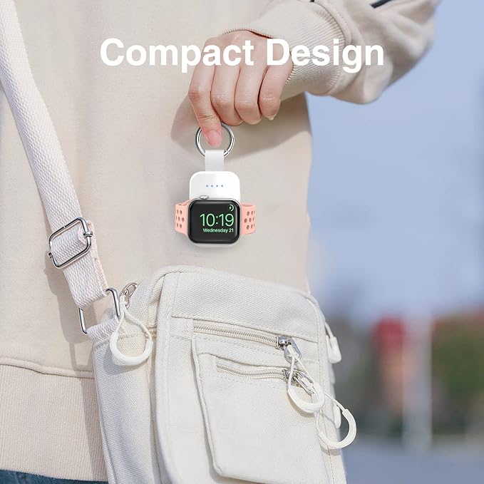 Portable Wireless Charger for Apple Watch Travel Magnetic iWatch Power Bank | 1000mAh Battery, On The Go, Keychain Accessories,Compact Smart Charging, for iWatch Series 11/10/9/8/7/6/5/4/3/2/SE,White - Image 3