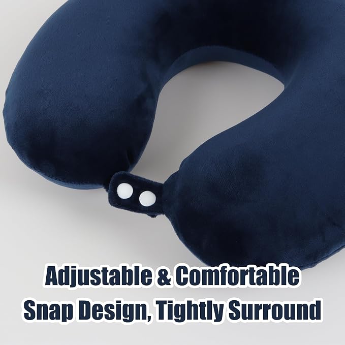 Pure Memory Foam Travel Pillow Set for Adults - Comfortable & Removable Machine Washable Cover, Neck Support Pillow Airplane Travel Kit with Eye Mask for Portable Plane Accessories -Dark Blue - Image 3