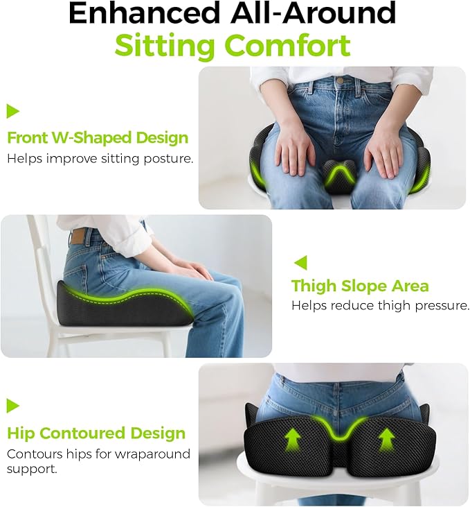 AUVON Gel Seat Cushion for Office Chairs, Ergonomic Memory Foam Chair Cushions for Long-Sitting Support & Sciatica, Back, Tailbone Pain Relief, Breathable Car Seat Cushion with Anti-Slip Base - Image 6
