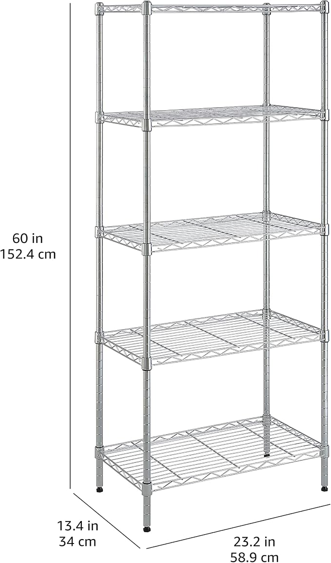 Amazon Basics 5-Shelf Adjustable Storage Shelving Unit for Garage, Steel Wire Rack, 200 Pound Loading Capacity per Shelf, 23.2" x 13.4" x 60", Chrome Finish - Image 10