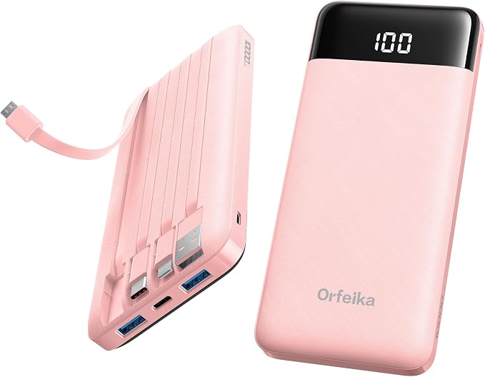 Orfeika Fast Charging Portable Charger Power Bank with Built-in 4 Cables | 10000mAh|Ultra-Slim&Light|Flight-Safe|Power 6 Devices at Once|22.5W|Battery Pack For iPhone,Samsung,Google|Travel Essentials by Orfeika