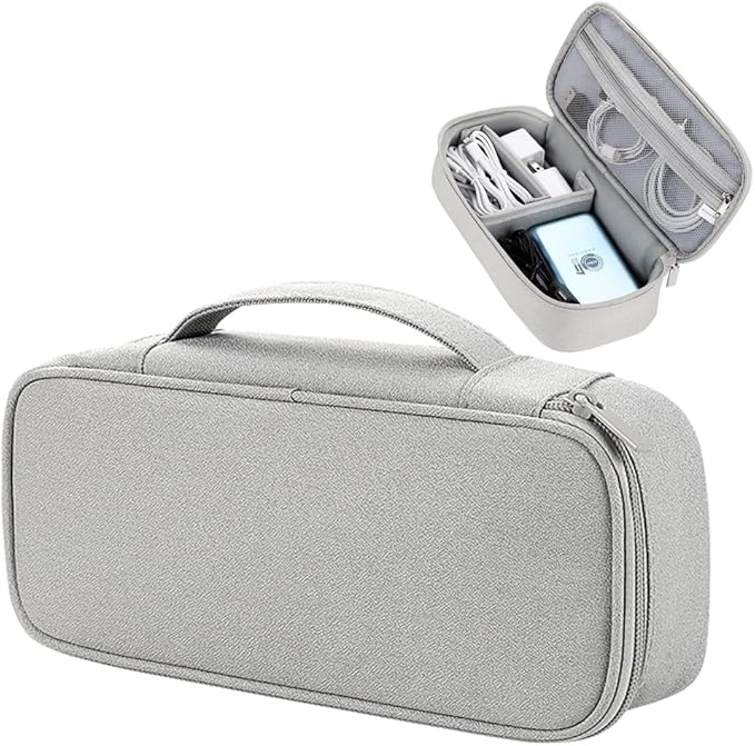 Teskyer Tech Organizer Pouch with Handle, Grey | Water-Resistant Fabric, Adjustable Dividers, Multiple Compartments, Protective Lining, Travel and Office Use by TESKYER