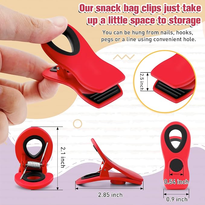 12 Pack Chip Clips, Magnetic Clips for Chips and Other Food Bags | Chip Clips Heavy Duty for Kitchen Food, Snack, Fridge, Office, Cloth Pins, with Airtight Seal Grip, Strong Hold Design, Red - Image 3