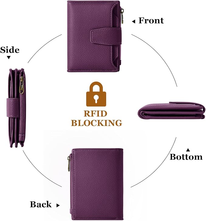 Small Wallet Women RFID Blocking Soft Leather Bifold Compact Card Holder Wallet for Women with Zipper Coin Pocket 4 ID Window - Image 4