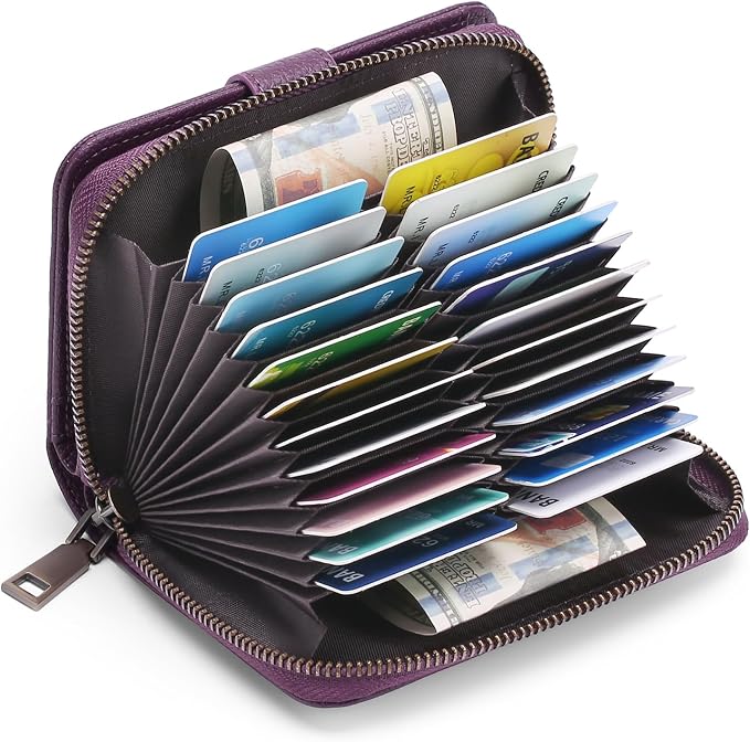 GAEKEAO Leather Credit Card Holder Wallet for Women RFID Blocking Large Capacity Bifold Zipper Card Case Organizer with Wristlet 32 Slots - Image 7