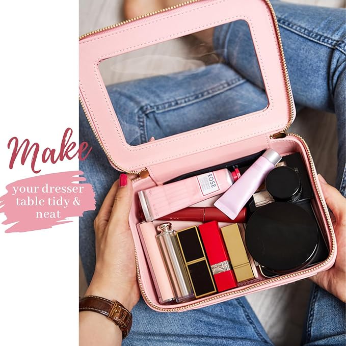Aveniee Clear Makeup Bag Organizer,Large Travel Toiletry Bag for Women, Waterproof Cosmetic Pouch with Zippers,Car Organizers and Storage Case for Accessories,Pink - Image 3