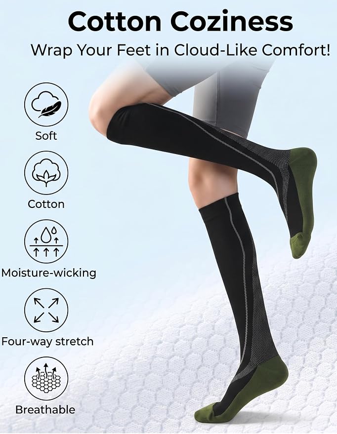 2 Pairs Compression Socks for Women & Men Knee High Nurse Pregnant Cute Medical Running Travel Athletic - Image 3