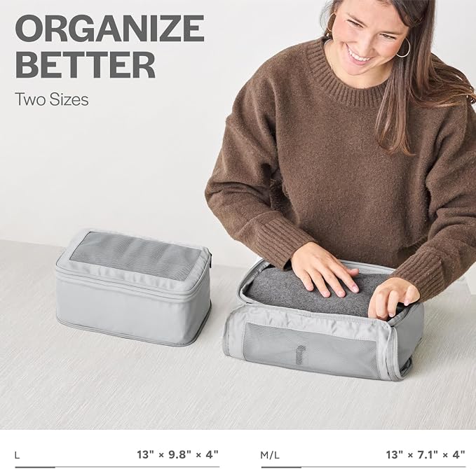 Compression Packing Cubes for Travel, 2-Pack, Light Grey | Solves overpacking, 2-Piece set fits most carry-ons, 50% Space savings, Compression luggage organizer bags - Image 3