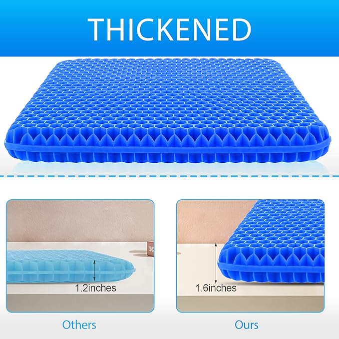 Gel Seat Cushion for Long Sitting, (Thick & Large) Cushion for Wheelchair | Gel Cushion for Office Chair, Soft & Breathable, Chair Cushion, Gel Car Seat Cushion for Hip Pain (Blue Cushion+Black Cover) - Image 5