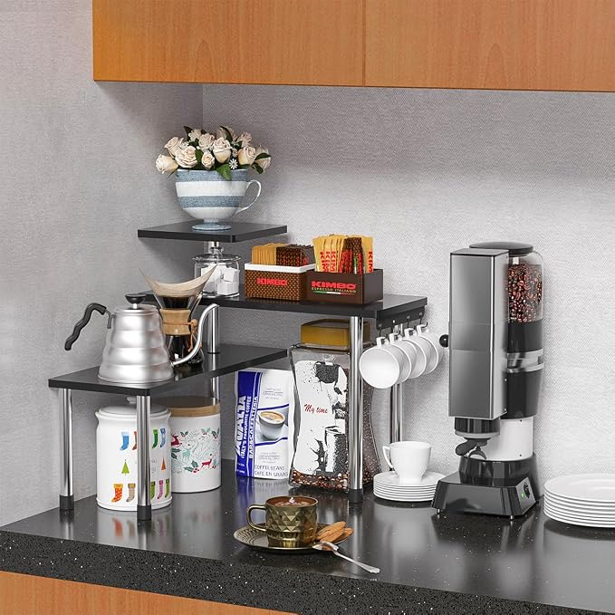 ZHWS Bathroom Counter Organizer Corner Shelf – Bathroom Organization Bamboo 3 Tier Spice Rack Makeup Organizer Bookshelf Space Saving Rack Kitchen Office Living Room, Black - Image 6