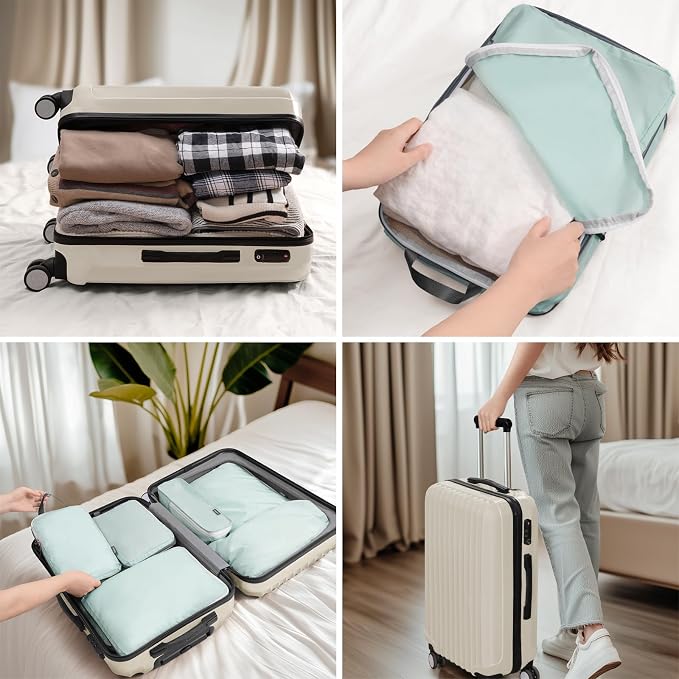 7 Set Compression Travel Packing Cubes for Suitcases, Grey Blue | Travel Essentials for Suitcase, Luggage Organizer Bags for Travel with Shoe Bag, Travel Bags for Shoes, Clothing - Image 7