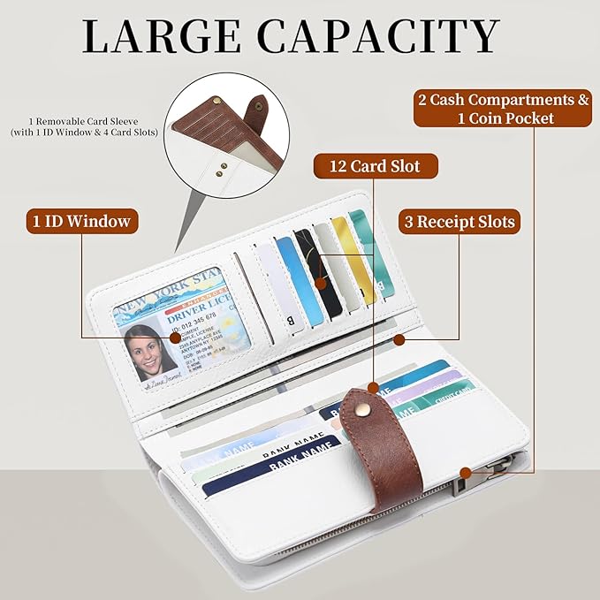 Wallets for Women Trifold Wristlet Wallets Large Capacity RFID Blocking Ladies Purse Credit Card Holder - Image 2