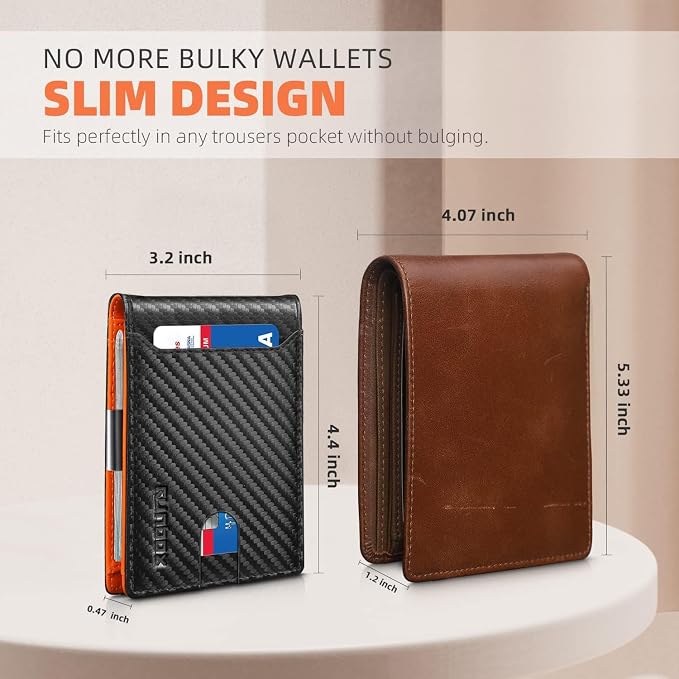 RUNBOX Slim Wallet for Men - RFID Blocking Leather Bifold with Money Clip | Minimalist Front Pocket Wallet Holds 11 Cards,Slim Thin Design,RFID Blocking Protection, Practical Birthday Gifts for Men - Image 2