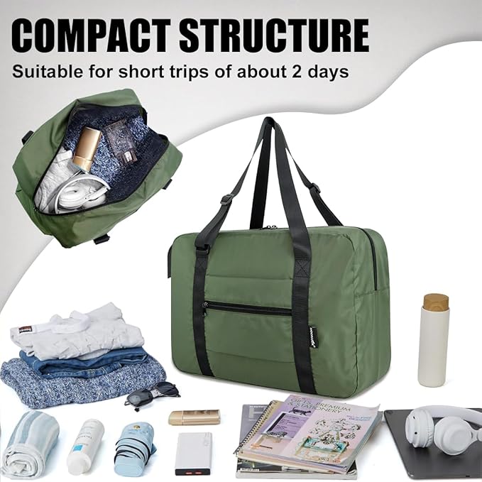 Duffle Bag for Travel Foldable Personal Item Travel Bag, 23L, Army Green | Carry On Duffel Bag Women Men Frontier Airlines Personal Item Bag Hospital Weekend Overnight Trips - Image 3