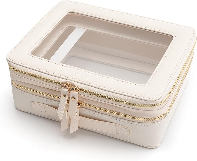 Aveniee Clear Makeup Bags, Double Layer Cosmetic Case with Separate Brush Compartment, Large Toiletry Organizer for Women, Travel Accessories Holder(2 Layers Large, White) by Aveniee