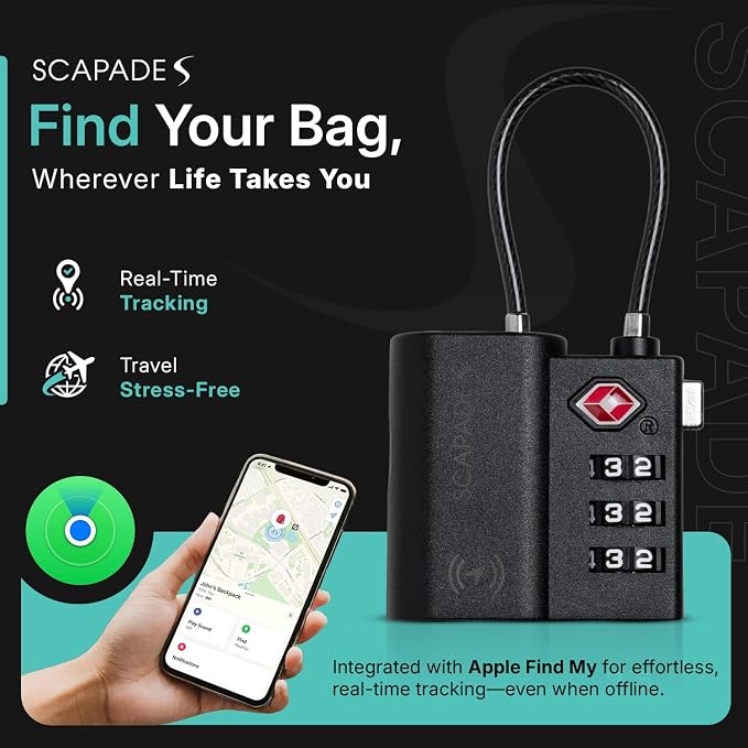 Scapade AirLock – TSA Approved Smart Suitcase Lock with Apple Find My Tracking, USB-C Rechargeable Battery, Ultra-Resistant Travel Lock for Carry-On & Checked Luggage - Image 3