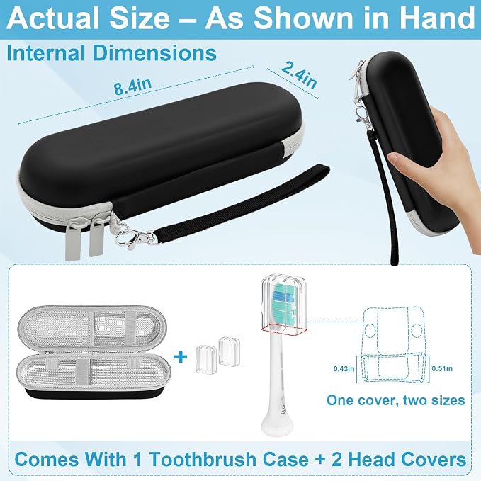 ICIMBI Electric Toothbrush Travel Case for Philips Sonicare 4100 6100 5100 6500 Series Electric Toothbrush, Hard EVA Toothbrush Protective Holder, Water-Resistant（Includes 2 Brush Head Covers） - Image 3