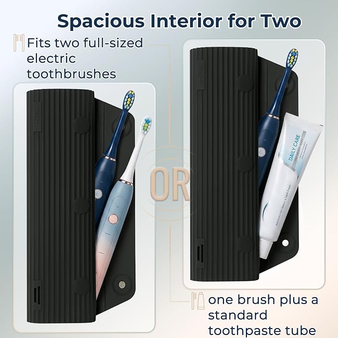 Electric Toothbrush Travel Case with 2 Head Covers, Black | Waterproof Silicone Case Protects Your Electric Toothbrush During Travel, Gym Visits and Business Trips - Image 7