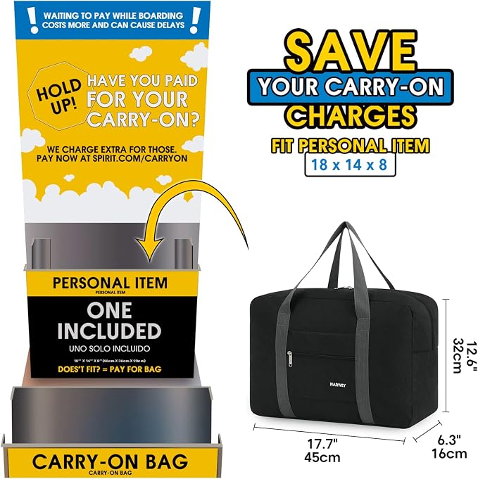 For Spirit Airlines Personal Item Bag Foldable Travel Duffel Bag Tote Carry on Luggage Duffle Overnight for Women and Men - Image 2