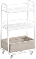 VASAGLE Storage Cart with Fabric Basket, 3-Tier Rolling Utility Cart | Cart with Wheels and Shelves, for Living Room, Bedroom, Kitchen, Cloud White, LILEA Collection ULRC001WB01 by Unknown