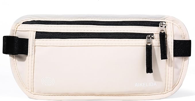 Money Belt - Slim Passport Holder RFID Blocking Travel Wallet Undercover Fanny Packs for Men Women - Beige - Image 3