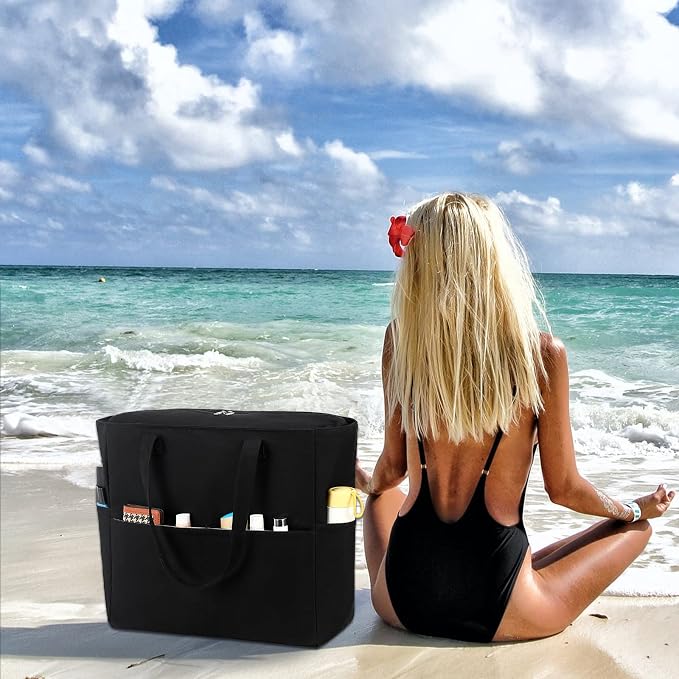 LEDAOU Beach Bag Waterproof Sandproof Women Beach Tote Pool Bag with Zipper for Swim Gym Grocery Travel with Wet Pocket | Sandproof - Image 8