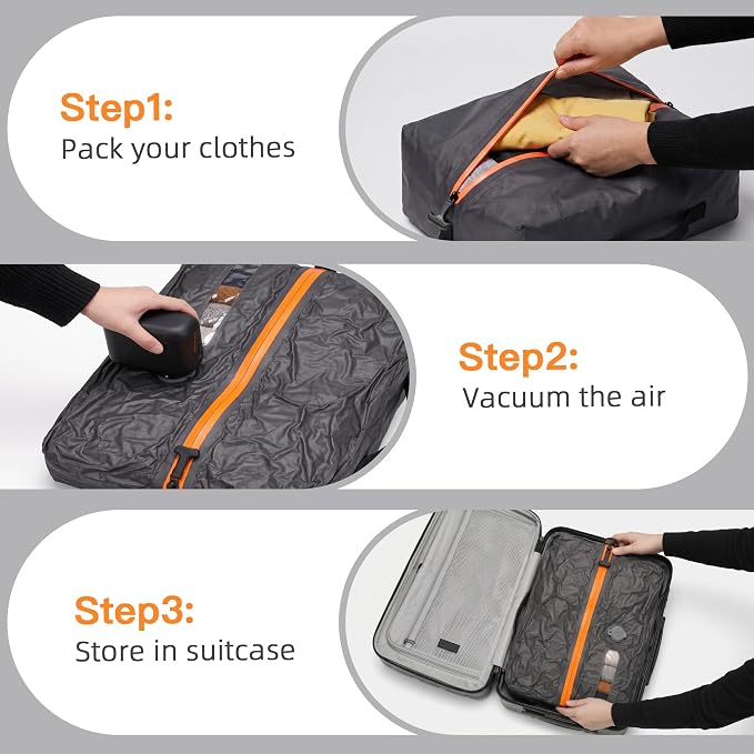 Travel Vacuum Bags With Pump, 2 Pack 22L Compression Kit For Clothes | IPX8 Waterproof; 3-5 Minute Compression; USB-C Cordless Pump; Up To 60-Minute Runtime; Saves Up To 60% Space; Airtight Seal - Image 8