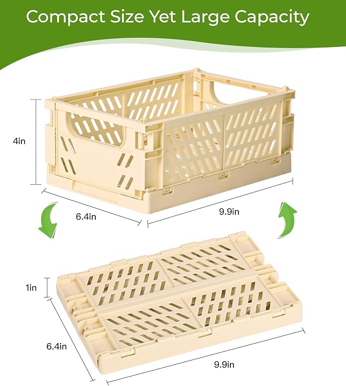 HUUSMOT 2-Pack Collapsible Plastic Storage Baskets, Yellow, 9.8"x6.5"x3.8" | Pastel, Space-Saving, Collapsible Plastic Bins, Cute Mini Storage Crates, for Classroom, Kitchen, Office, Bedroom - Image 3