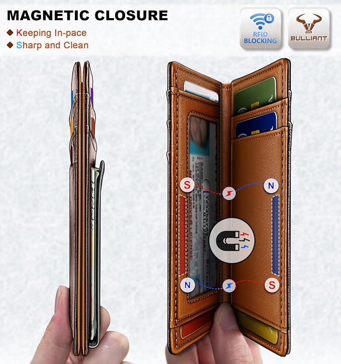 BULLIANT Magnetic Slim Leather Pocket Wallet Money Clip For Men 12Cards | RFID Blocking | Easy Access | Gift Boxed - Image 3
