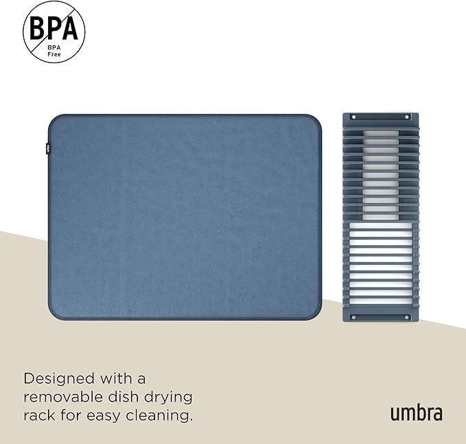 Umbra Udry Dish Drying Rack with Mat, Folds Flat for Storage, Slate Blue | Protects countertop, BPA-free, recycled plastic construction - Image 6