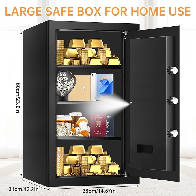 5.2 Cub Large Fireproof Safes for Home Use, Digital Security Safe Home Safes Fireproof Waterproof with Combination Lock and 3 Removable Shelves, Anti-Theft Fire Safe Box for Document Money Valuables - Image 2