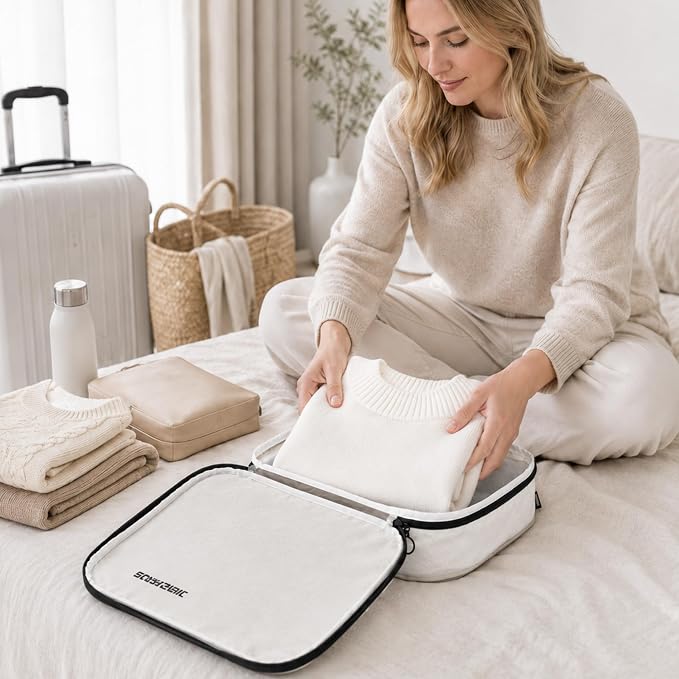 4 Pack Ultralight Compression Packing Cubes for Travel, White | 100D Composite Nylon, Translucent Design, Water Repellent and Tear-resistant, Odor and Dust Protection, Compression Reliable - Image 7