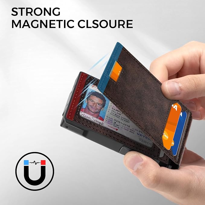 RUNBOX Wallet for Men, Mens Minimalist Wallet Holds 14 Cards, Compact Pop Up Wallet with Dual ID Windows & Money Clip, RFID Blocking Flip Up Card Holder, Metal Aluminum Credit Card Case Bifold Wallet - Image 6