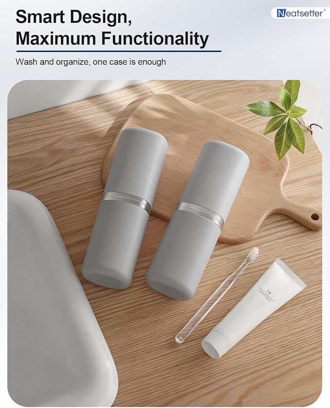 Travel Toothbrush Case & Cup Set – Sleek Toothbrush Holder with Cover for Couples – Lightweight, Eco-Friendly Toothbrush Travel Case for Business, Gym, & Hotel Stays(Grey, Extra Large) - Image 2