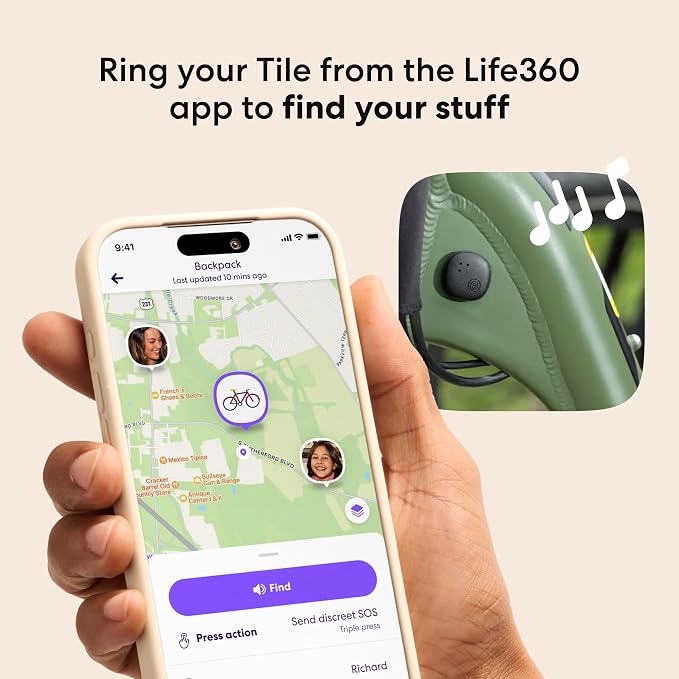 Life360 Tile Sticker - Small Bluetooth Tracker, Remote Finder and Item Locator for Bikes, Glasses and More. Both iOS and Android Compatible. Phone Finder. 2-Pack (Black) - Image 3