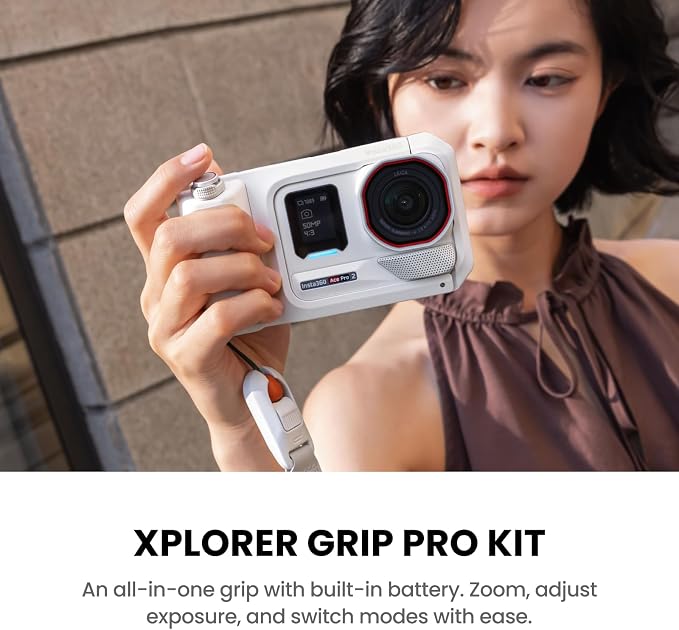 Insta360 Ace Pro 2 Arctic White Limited Edition Flash Print Bundle - 8K Waterproof Action Camera Co-Engineered with Leica, 1/1.3" Sensor, Leading Low Light, Xplorer Grip Pro Kit for Street Photography - Image 2