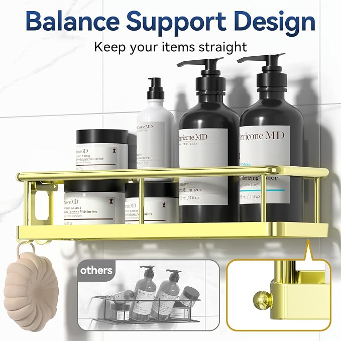 Shower Caddy Adhesive, Rustproof Shower Organizer with Soap Holder, Large Capacity Shower Shelves for Inside Shower, No Drilling Bathroom Organizers and Storage for Home Decor（3 Pack Gold） - Image 6