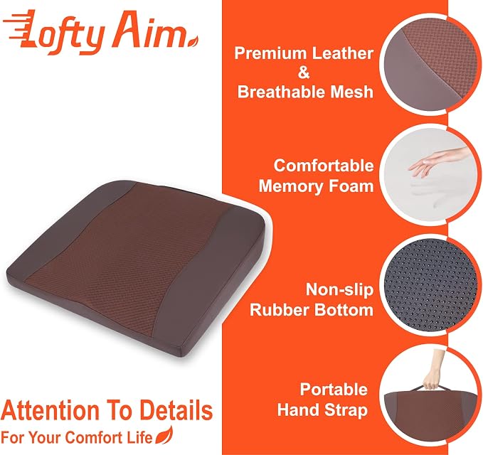 Lofty Aim Car Seat Cushion, Memory Foam Car Seat Cushions for Long Driving | Comfy Car Seat Pillow for Pain Relief, Driver Seat Cushion Adds Height, Butt Cushion for Car, Truck, Office Chair, Brown - Image 5