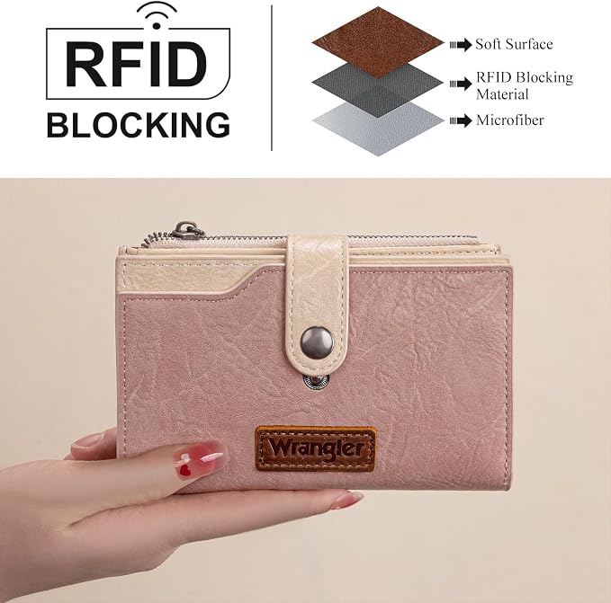 Wrangler Wallet for Women Bifold Card Holder with Zipper and ID Window - Image 2