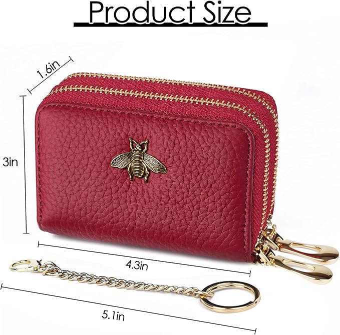 imeetu RFID Credit Card Holder, Small Card Wallet Women, Leather Card Case | Genuine Leather Women's Card & id Cases, Change Coin Purse with Zipper Keychain id Window, 20 Colors & 3 Styles, Daily, Gifts - Image 4