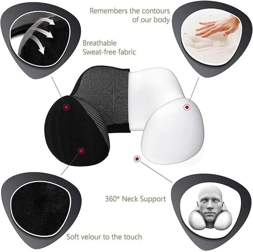 Airplane Travel Neck Pillow, 100% Memory Foam Ergonomic Neck Support, Airplanes Neck Pillow with Washable Cover Travel Essential for Flight & Office Include Eye Mask, Earplugs & Carry Bag (Black) - Image 2