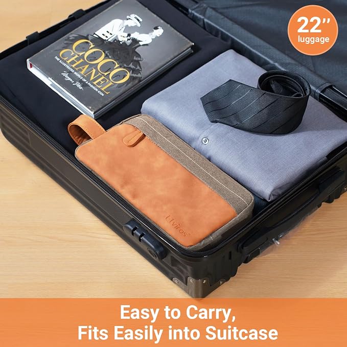 Elviros Travel Toiletry Bag for Men, Hanging Toiletries Bag Water Repellent Dopp Kit PU Leather Travel Bag for Toiletries Accessories, Khaki - Image 7