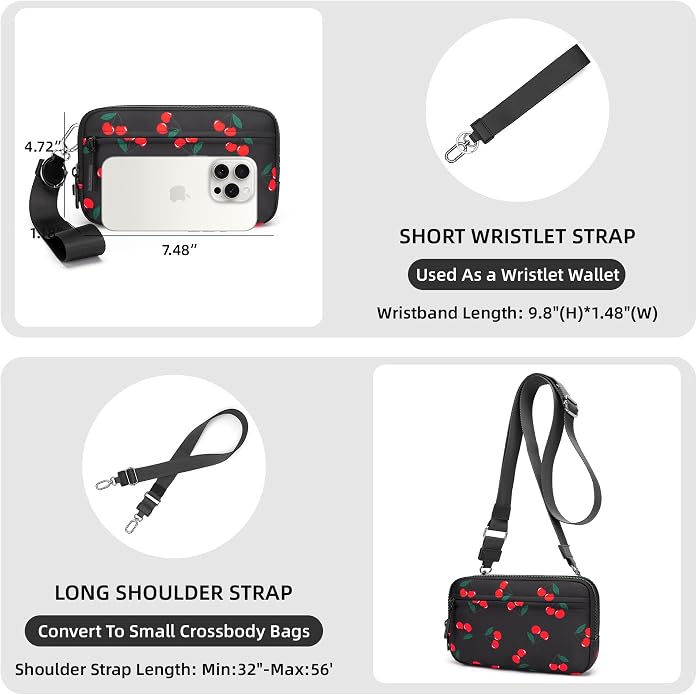 FODOKO Wristlet wallets for Women RFID crossbody bags with 4 Zippers | Checkered quilted nylon with credit card slots, cell phone organizer, and coin purse for travel and everyday carry - Image 3
