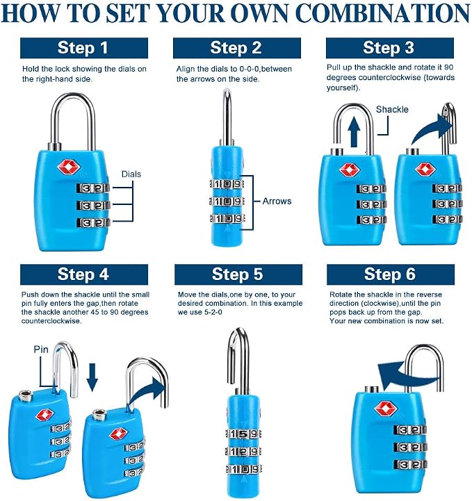 TSA Luggage Locks (4Pack) - 3 Digit Combination Padlocks - Approved Travel Lock for Suitcases & Baggage (Blue) - Image 2