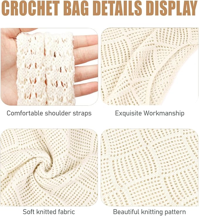 COOKOOKY Crochet Beach Tote bag Summer Beach Bag for Women Aesthetic Mesh Tote Bag Hippie Bag Knit Bag - Image 6