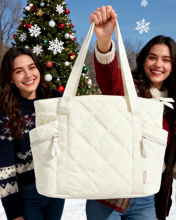 BAGSMART Crush Tote Bag for Women, 20L Puffer Work Tote with Zipper | Quilted Nurse Hospital Bag For Travel College Gym - Image 2